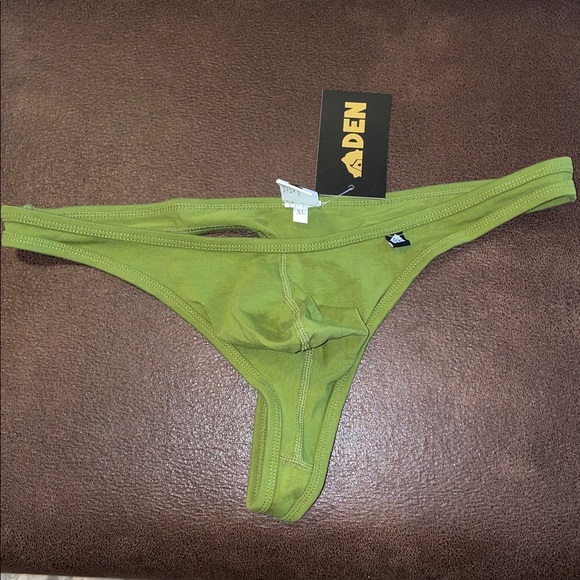 Den Loungewear Olive Green Deep Pouch Thong - Picture 2 of 5